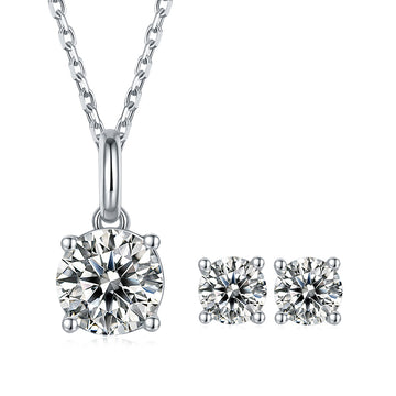 Round Cut Moissanite Classic Pendant & Stud Earrings Set in White Gold Plated Sterling Silver#6