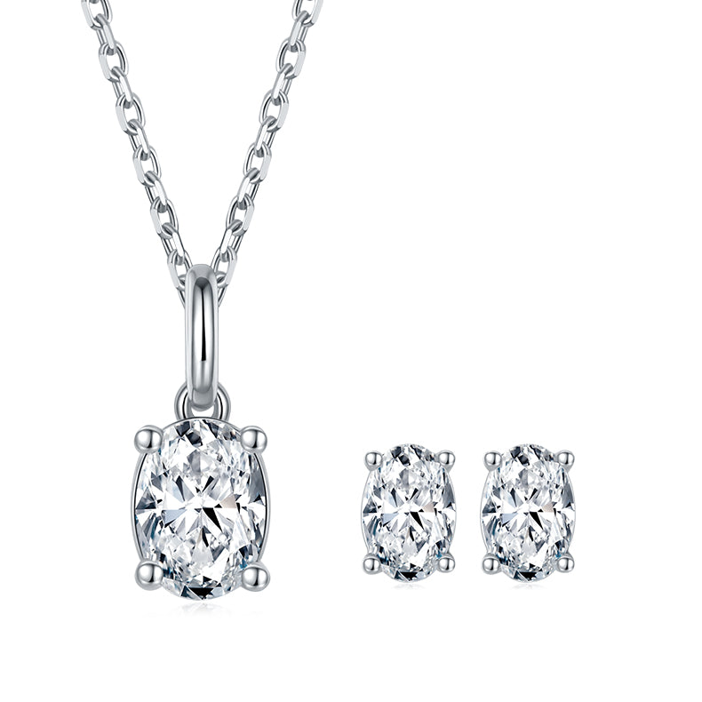 Oval Cut Moissanite Classic Pendant & Stud Earrings Set in White Gold Plated Sterling Silver#6