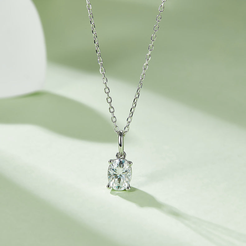 Oval Cut Moissanite Classic Pendant & Stud Earrings Set in White Gold Plated Sterling Silver#11