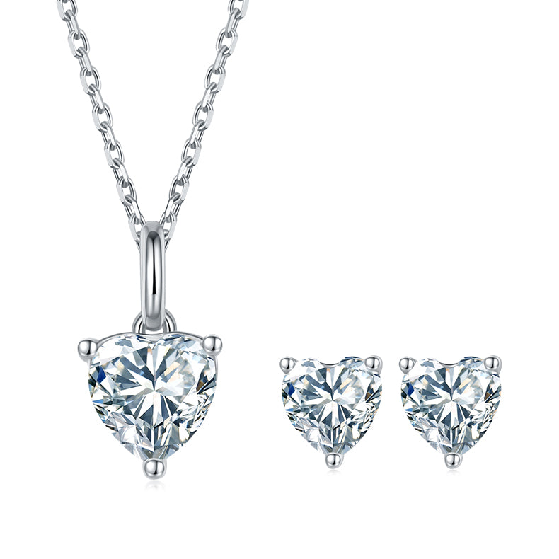 Heart Cut Moissanite Classic Pendant & Stud Earrings Set in White Gold Plated Sterling Silver#6