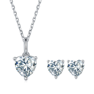 Heart Cut Moissanite Classic Pendant & Stud Earrings Set in White Gold Plated Sterling Silver#6