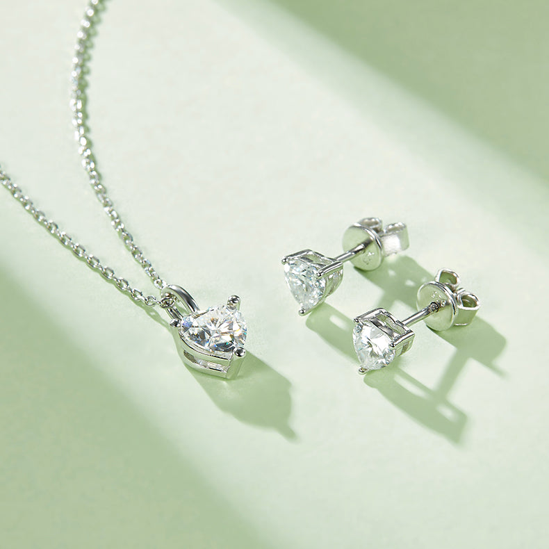 Heart Cut Moissanite Classic Pendant & Stud Earrings Set in White Gold Plated Sterling Silver#10
