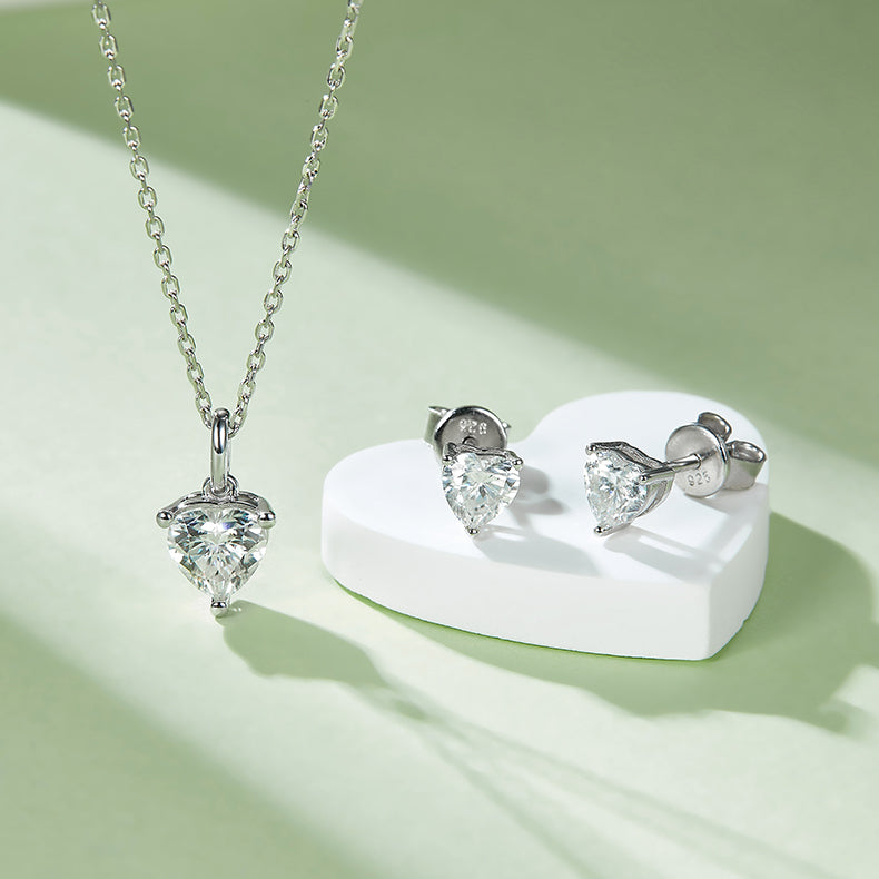 Heart Cut Moissanite Classic Pendant & Stud Earrings Set in White Gold Plated Sterling Silver#9