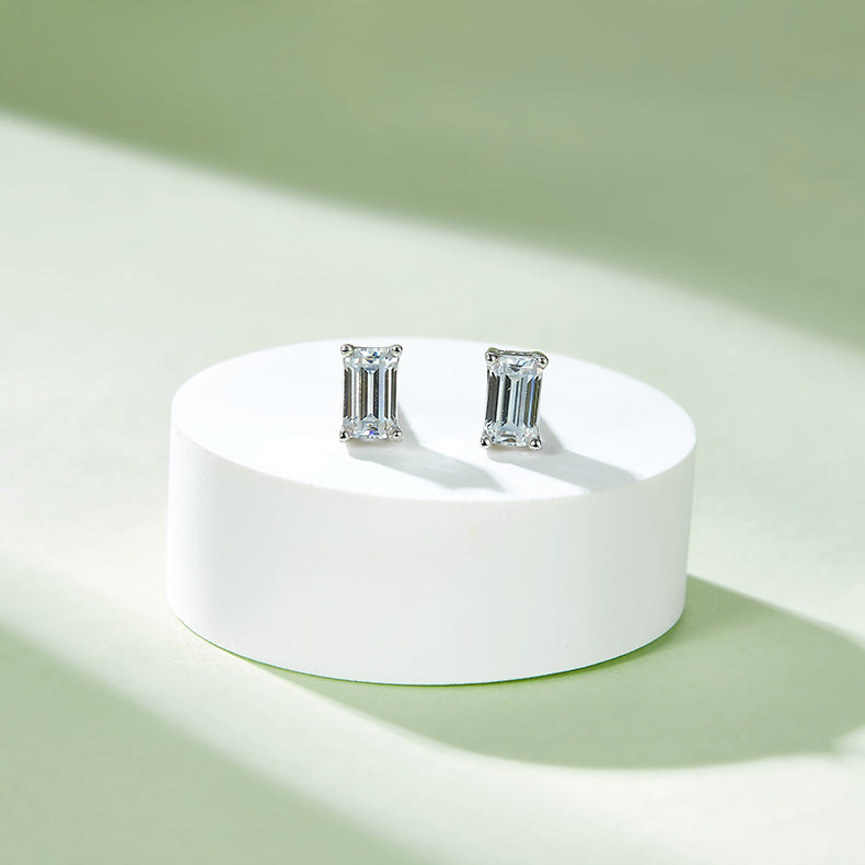 Emerald Cut Moissanite Classic Pendant & Stud Earrings Set in White Gold Plated Sterling Silver#12