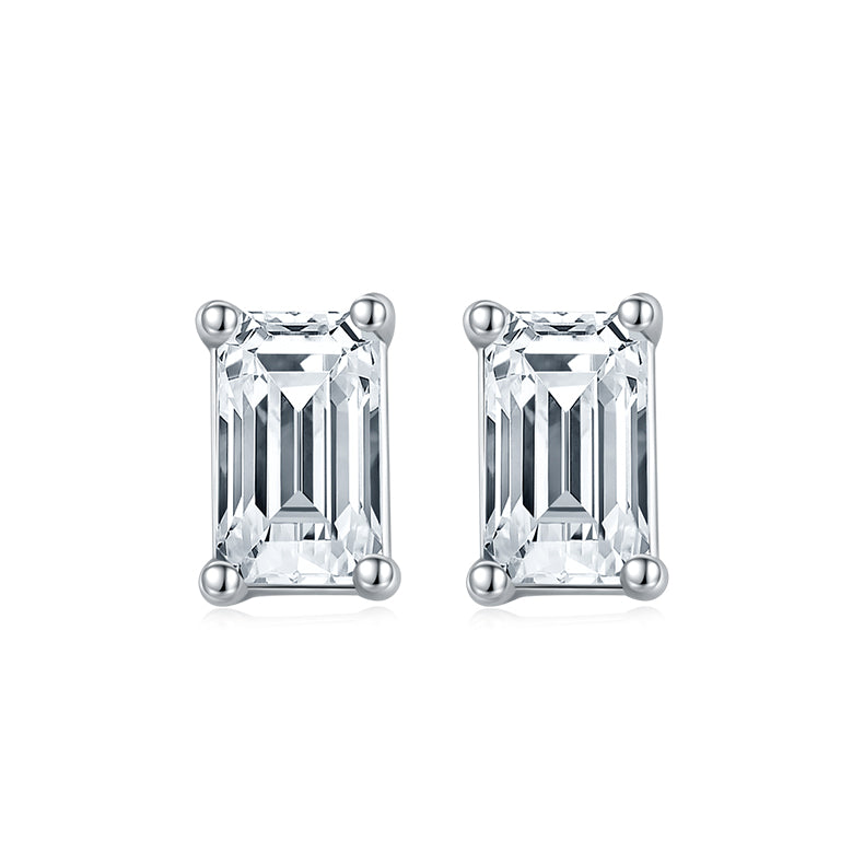 Emerald Cut Moissanite Classic Pendant & Stud Earrings Set in White Gold Plated Sterling Silver#8