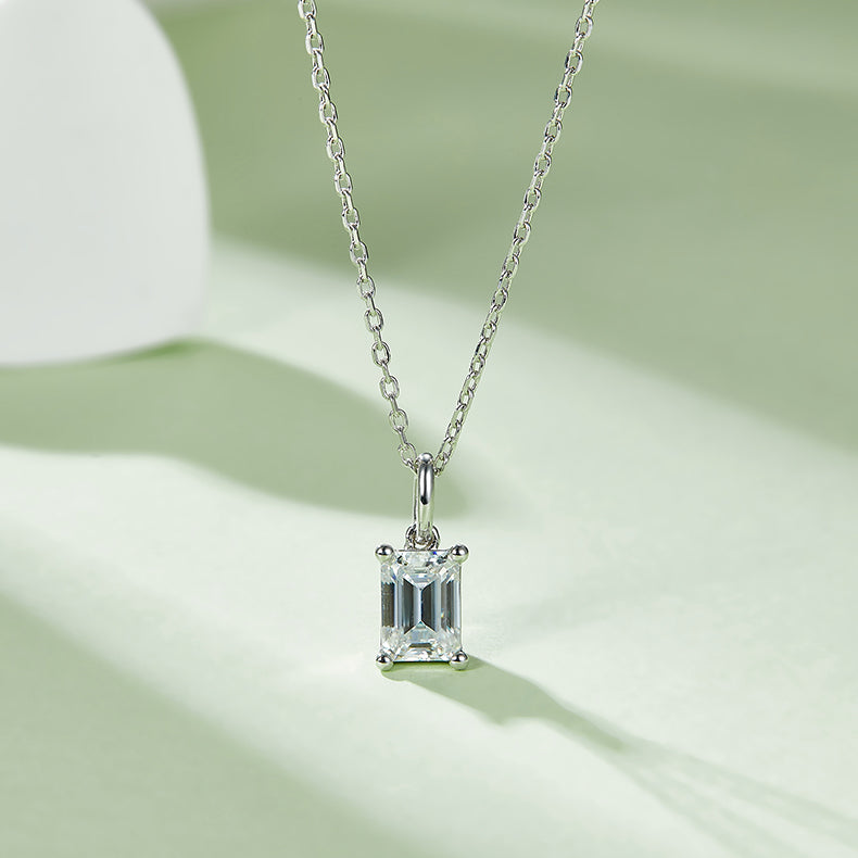 Emerald Cut Moissanite Classic Pendant & Stud Earrings Set in White Gold Plated Sterling Silver#11