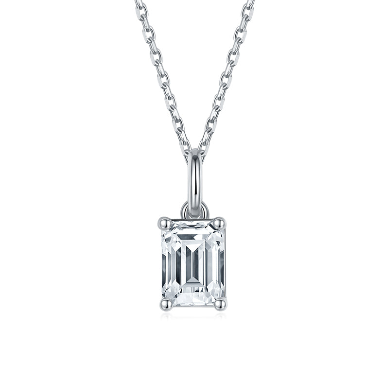 Emerald Cut Moissanite Classic Pendant & Stud Earrings Set in White Gold Plated Sterling Silver#7