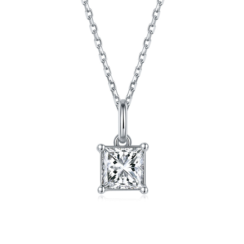 Princess Cut Moissanite Classic Pendant & Stud Earrings Set in White Gold Plated Sterling Silver#7
