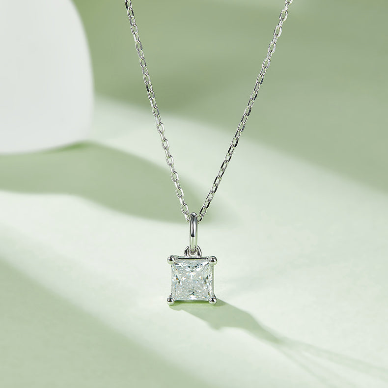Princess Cut Moissanite Classic Pendant & Stud Earrings Set in White Gold Plated Sterling Silver#11