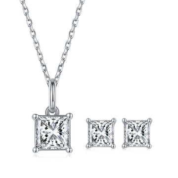 Princess Cut Moissanite Classic Pendant & Stud Earrings Set in White Gold Plated Sterling Silver#6