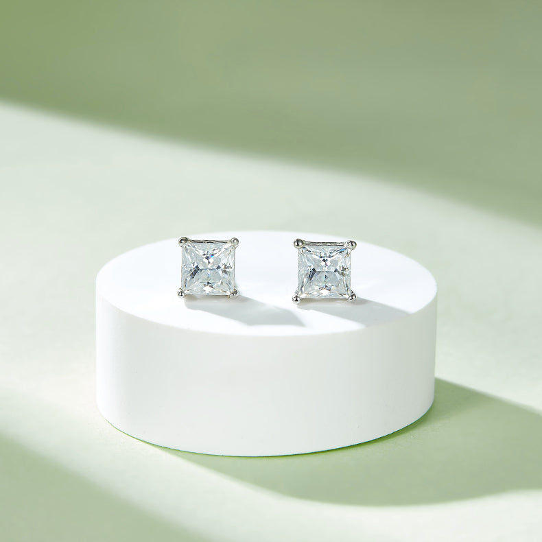 Princess Cut Moissanite Classic Pendant & Stud Earrings Set in White Gold Plated Sterling Silver#12
