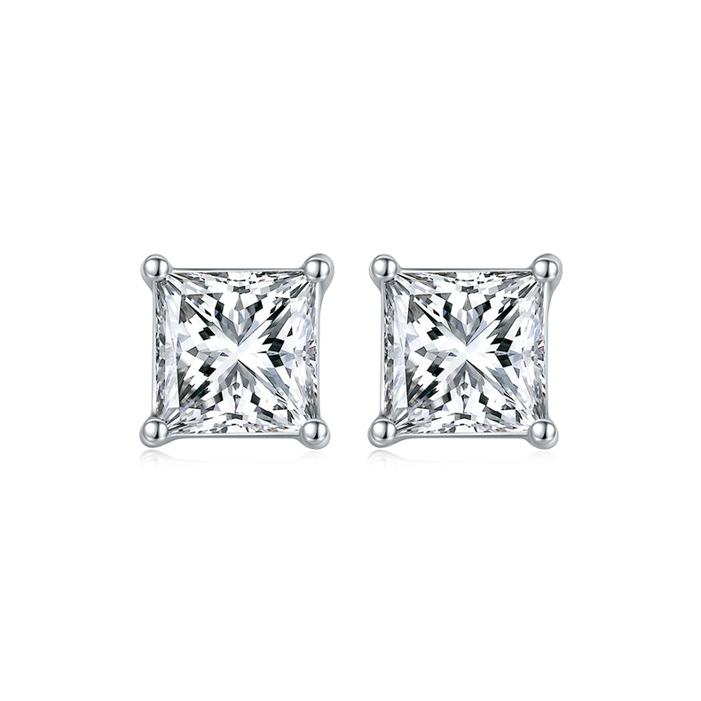 Princess Cut Moissanite Classic Pendant & Stud Earrings Set in White Gold Plated Sterling Silver#8