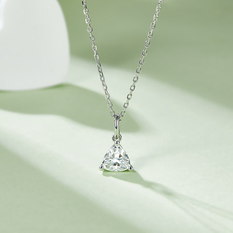 Trillion Cut Moissanite Classic Pendant & Stud Earrings Set in White Gold Plated Sterling Silver#11