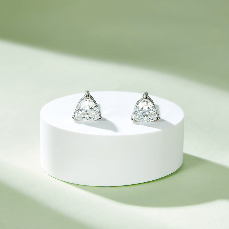 Trillion Cut Moissanite Classic Pendant & Stud Earrings Set in White Gold Plated Sterling Silver#12