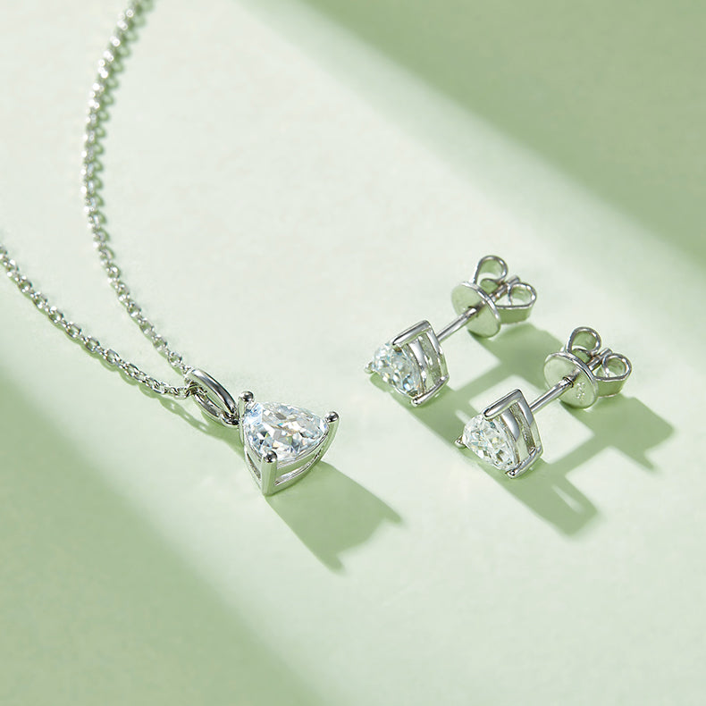 Trillion Cut Moissanite Classic Pendant & Stud Earrings Set in White Gold Plated Sterling Silver#10