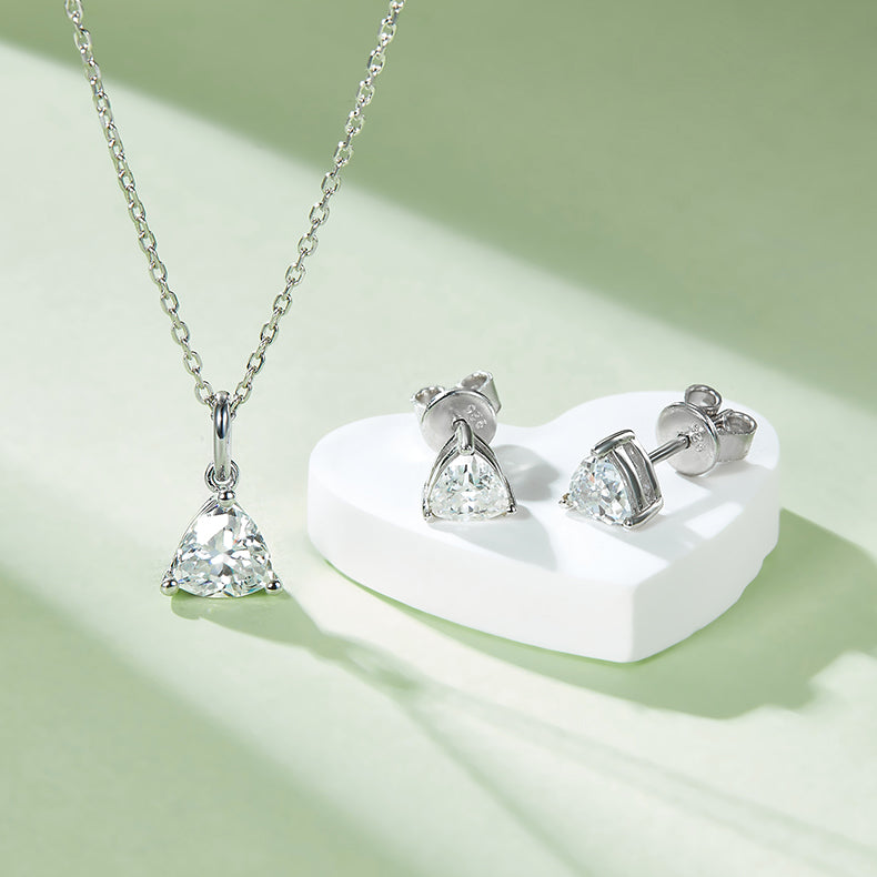 Trillion Cut Moissanite Classic Pendant & Stud Earrings Set in White Gold Plated Sterling Silver#9