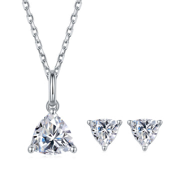 Trillion Cut Moissanite Classic Pendant & Stud Earrings Set in White Gold Plated Sterling Silver#6