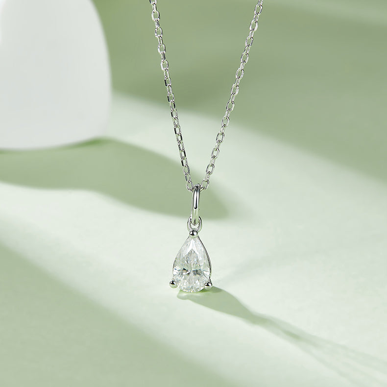 Pear Cut Moissanite Classic Pendant & Stud Earrings Set in White Gold Plated Sterling Silver#11
