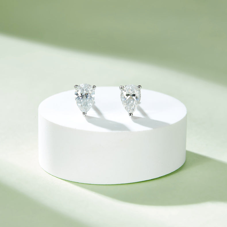 Pear Cut Moissanite Classic Pendant & Stud Earrings Set in White Gold Plated Sterling Silver#12