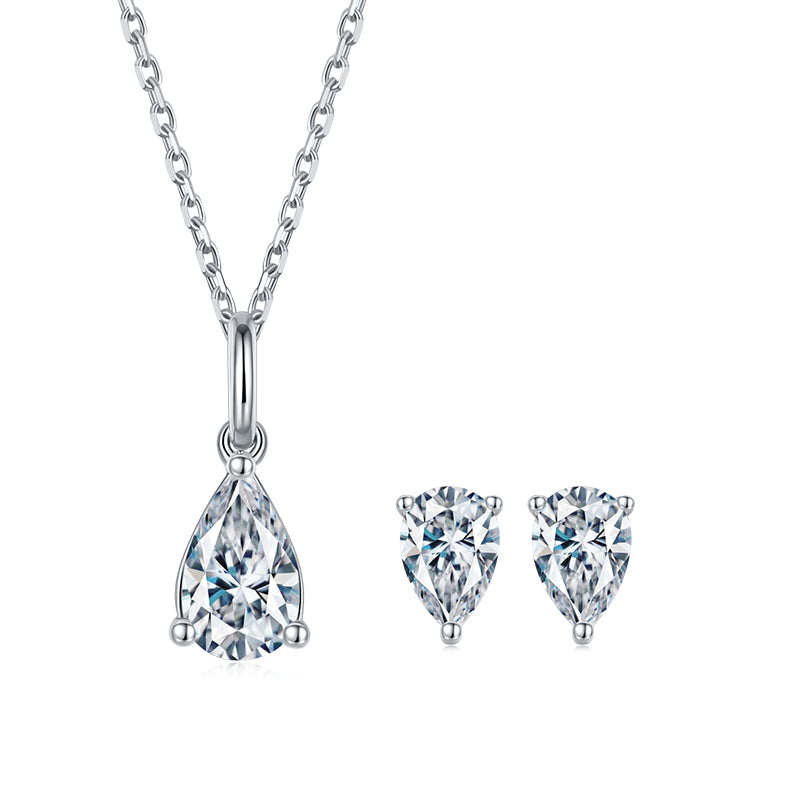 Pear Cut Moissanite Classic Pendant & Stud Earrings Set in White Gold Plated Sterling Silver#6
