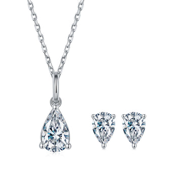 Pear Cut Moissanite Classic Pendant & Stud Earrings Set in White Gold Plated Sterling Silver#6