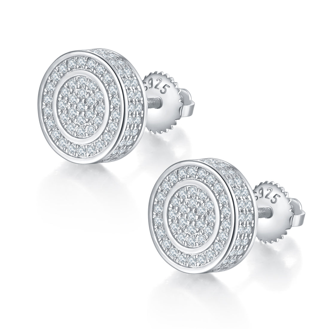 0.95 CT D Color Moissanite Melee Round Cut Double Circle Screw Back Studs in Sterling Silver#0