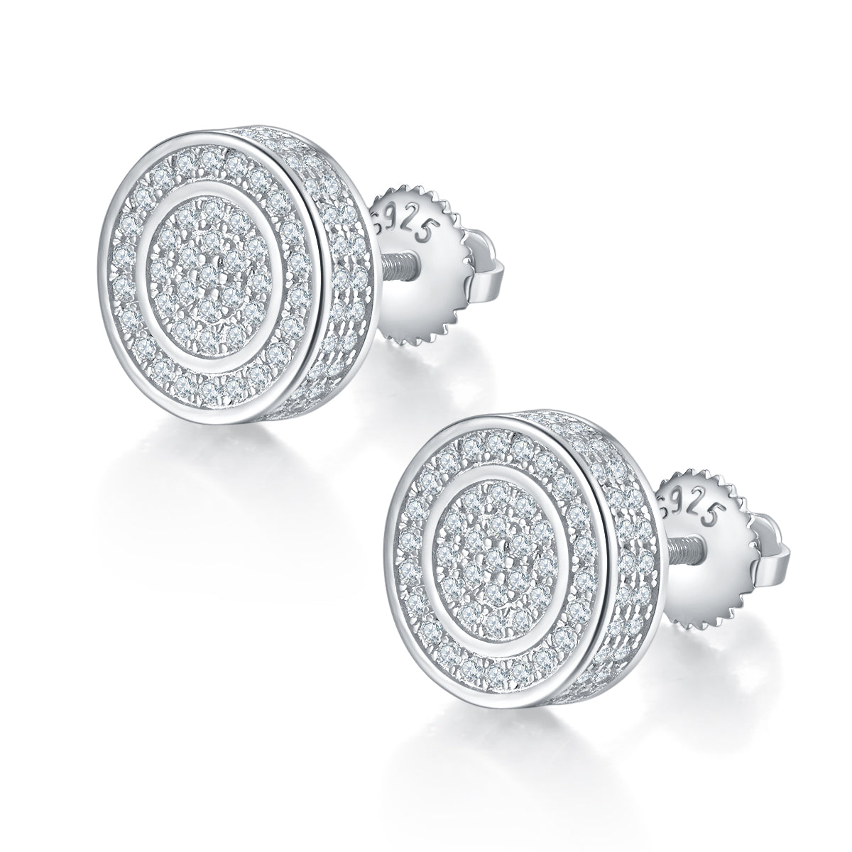 0.95 CT D Color Moissanite Melee Round Cut Double Circle Screw Back Studs in Sterling Silver#0