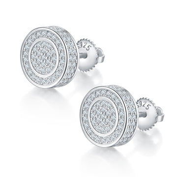 0.95 CT D Color Moissanite Melee Round Cut Double Circle Screw Back Studs in Sterling Silver#0