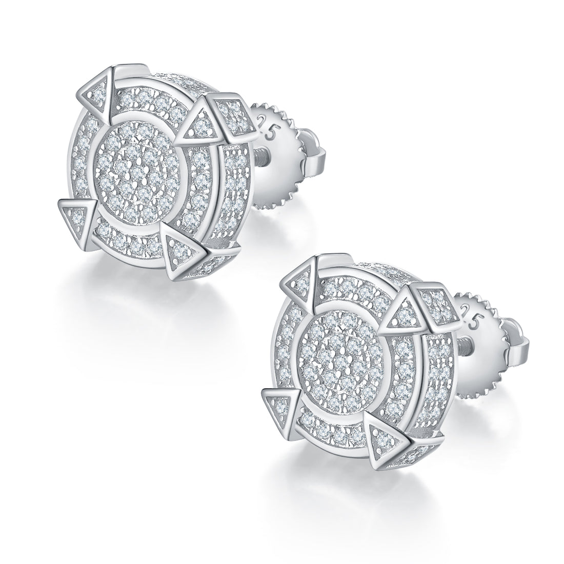 0.83 CT D Color Moissanite Melee Round Spike Screw Back Studs in Sterling Silver#0