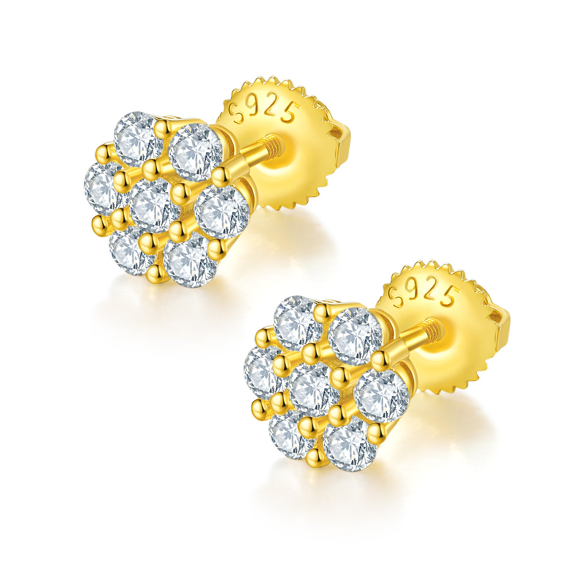 0.84 CT D Color Moissanite Melee Round Cut Plum Blossom Screw Back Studs in Sterling Silver#1