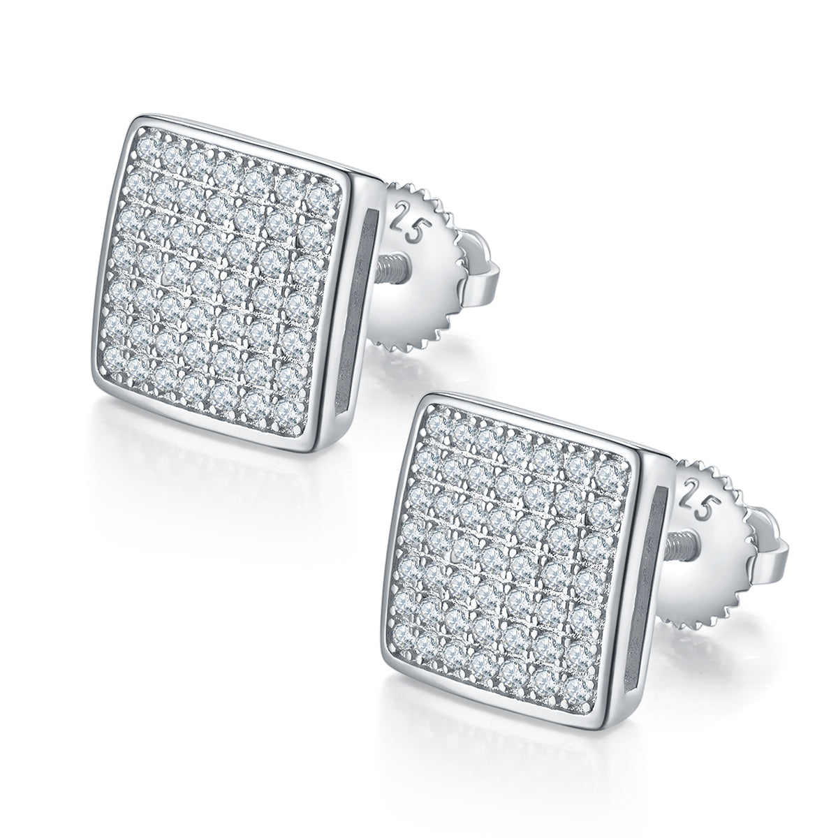 0.59 CT D Color Moissanite Melee Curved Princess Cut Screw Back Studs in Sterling Silver#0
