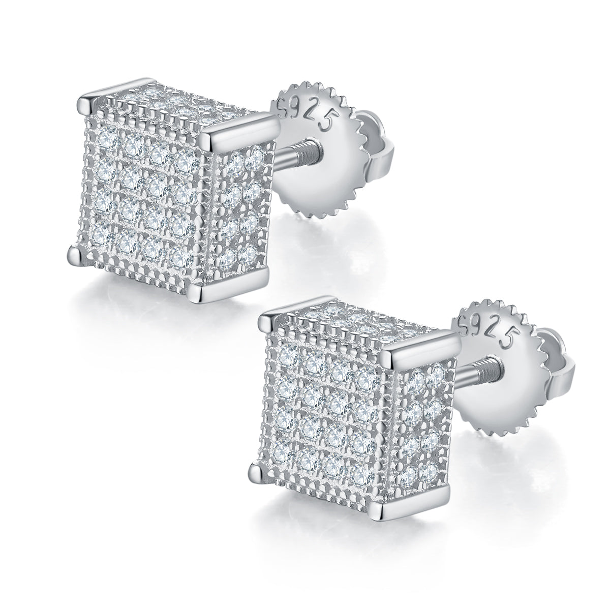 0.77 CT D Color Moissanite Melee Cube Screw Back Studs in Sterling Silver#0