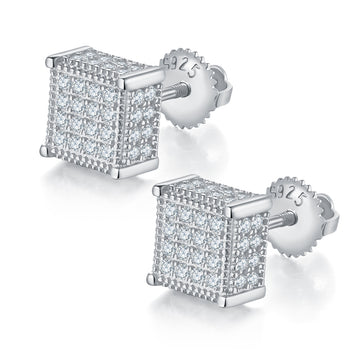 0.77 CT D Color Moissanite Melee Cube Screw Back Studs in Sterling Silver#0