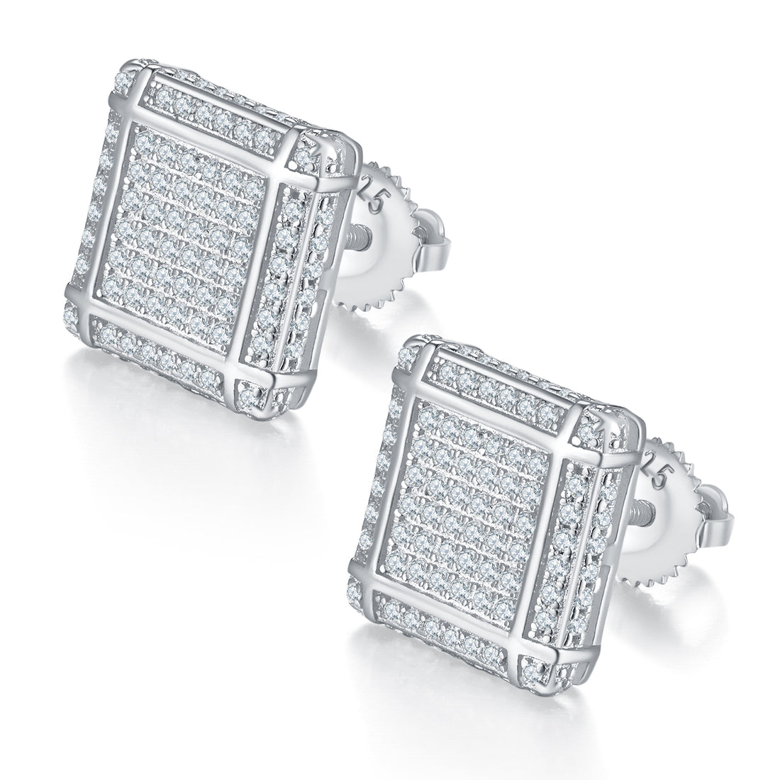 0.77 CT D Color Moissanite Melee Princess Cut Grid Screw Back Studs in Sterling Silver#0