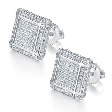 0.77 CT D Color Moissanite Melee Princess Cut Grid Screw Back Studs in Sterling Silver#0