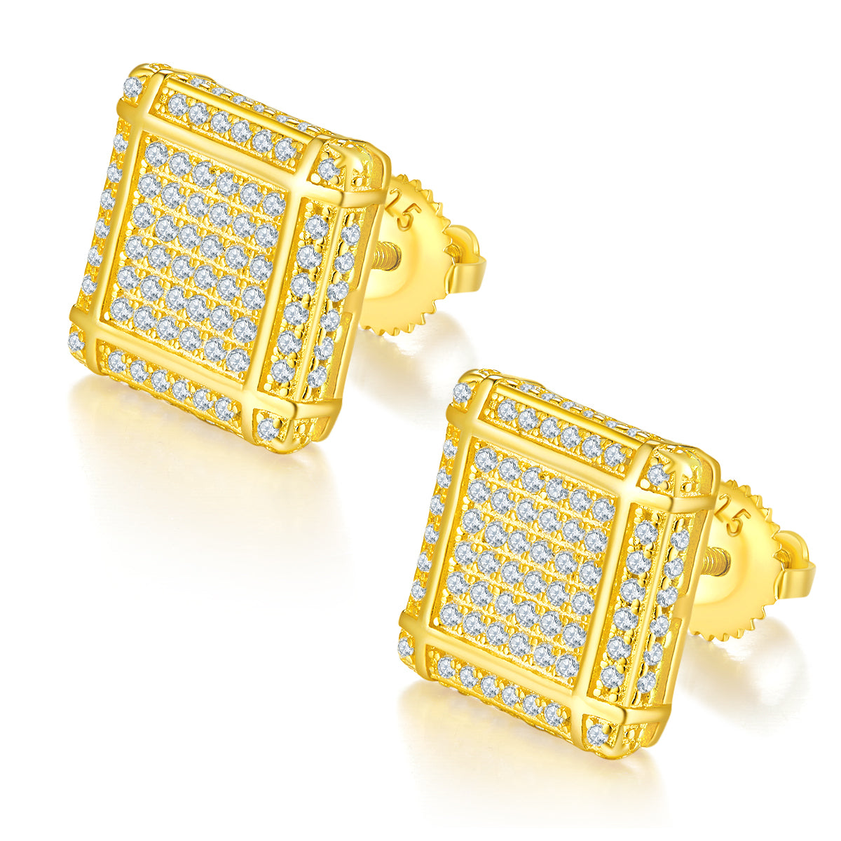 0.77 CT D Color Moissanite Melee Princess Cut Grid Screw Back Studs in Sterling Silver#1