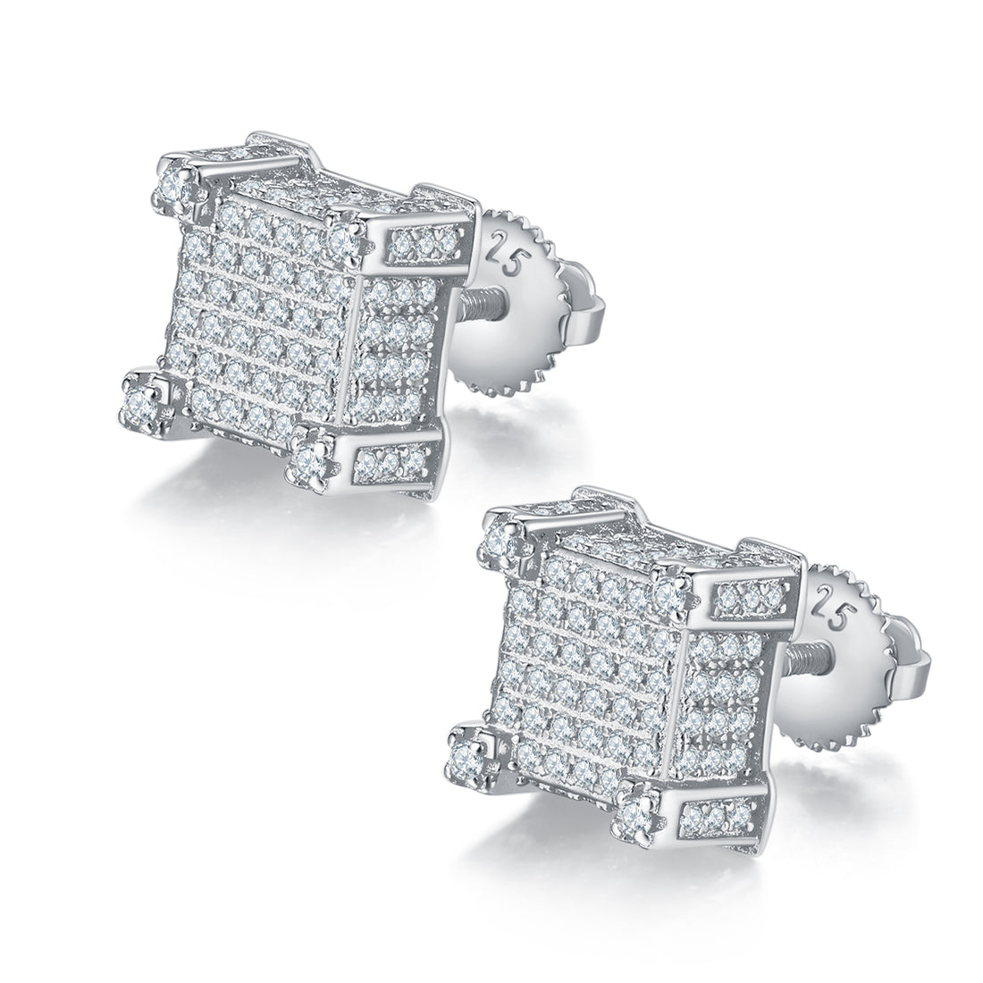 1.06 CT D Color Moissanite Melee Princess Cut Bar Screw Back Studs in Sterling Silver#0
