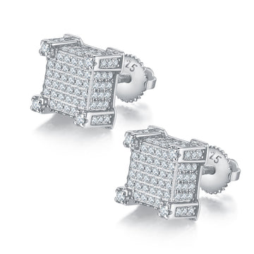 1.06 CT D Color Moissanite Melee Princess Cut Bar Screw Back Studs in Sterling Silver#0