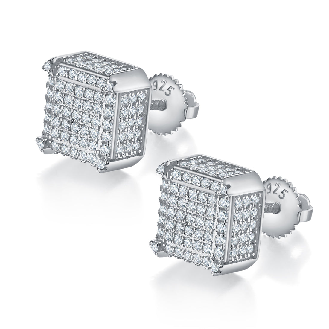 1.08 CT D Color Moissanite Melee Princess Cut Profile Pave Screw Back Studs in Sterling Silver#0
