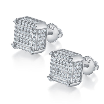 1.08 CT D Color Moissanite Melee Princess Cut Profile Pave Screw Back Studs in Sterling Silver#0