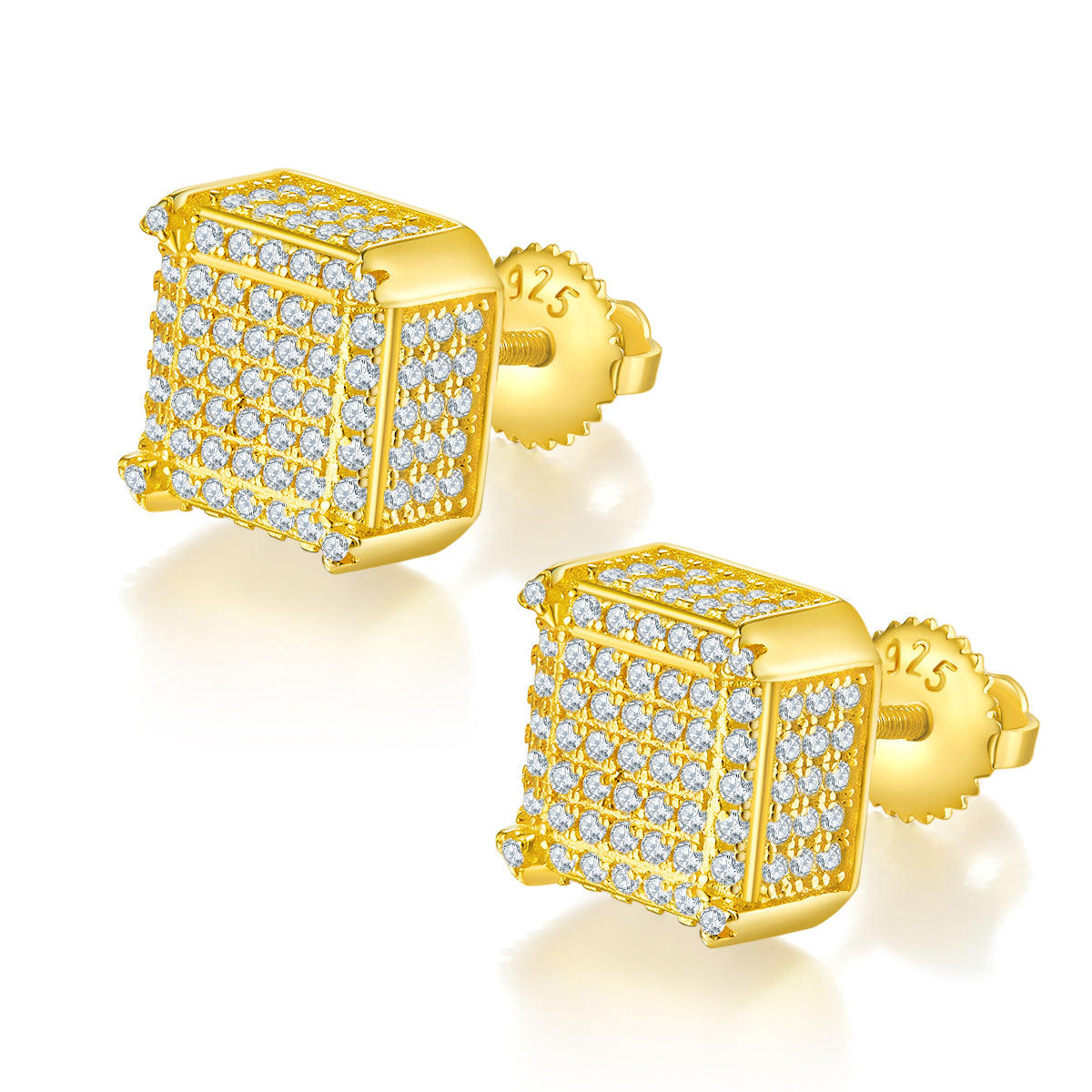 1.08 CT D Color Moissanite Melee Princess Cut Profile Pave Screw Back Studs in Sterling Silver#1