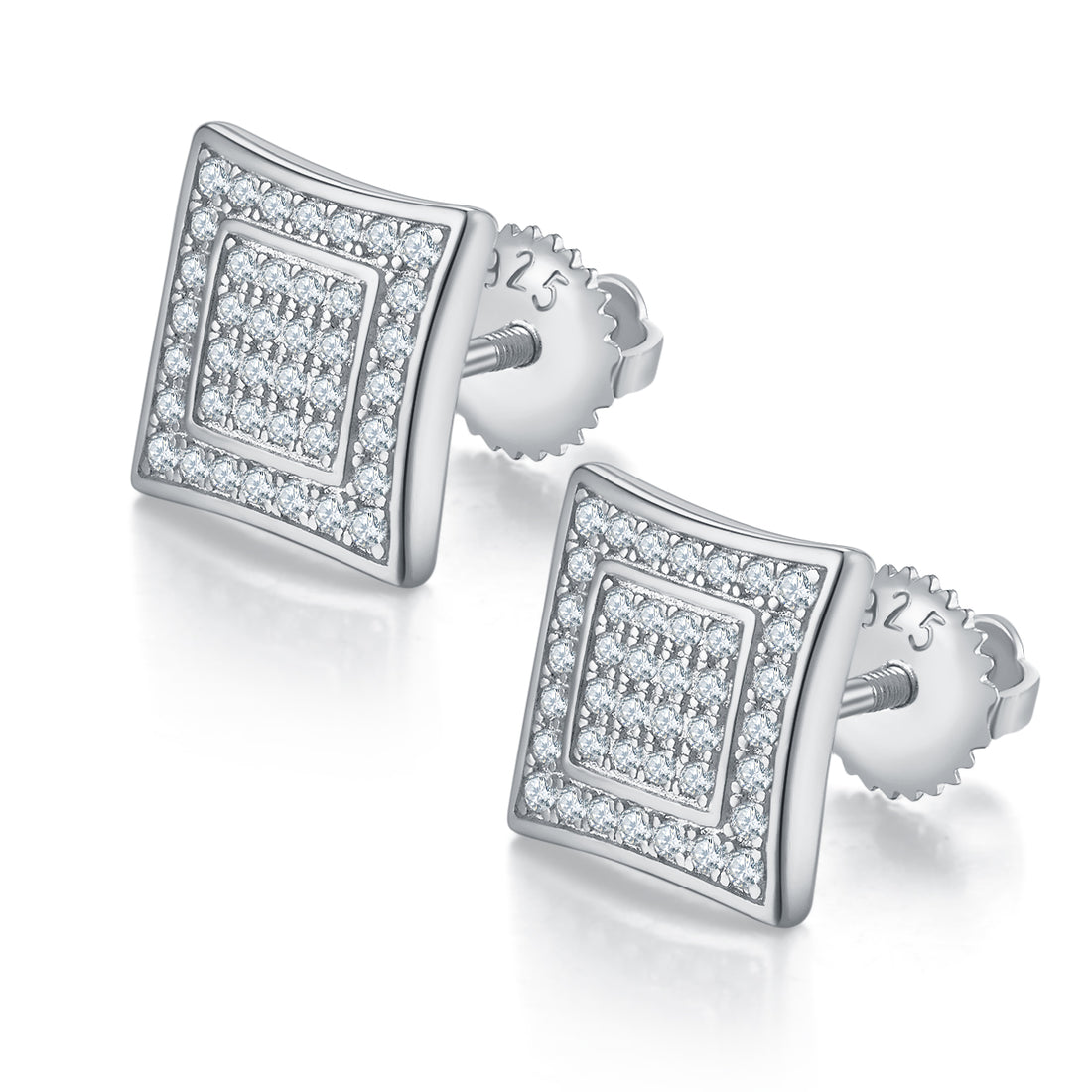 0.41 CT D Color Moissanite Melee Princess Cut Double Circle Screw Back Studs in Sterling Silver#0