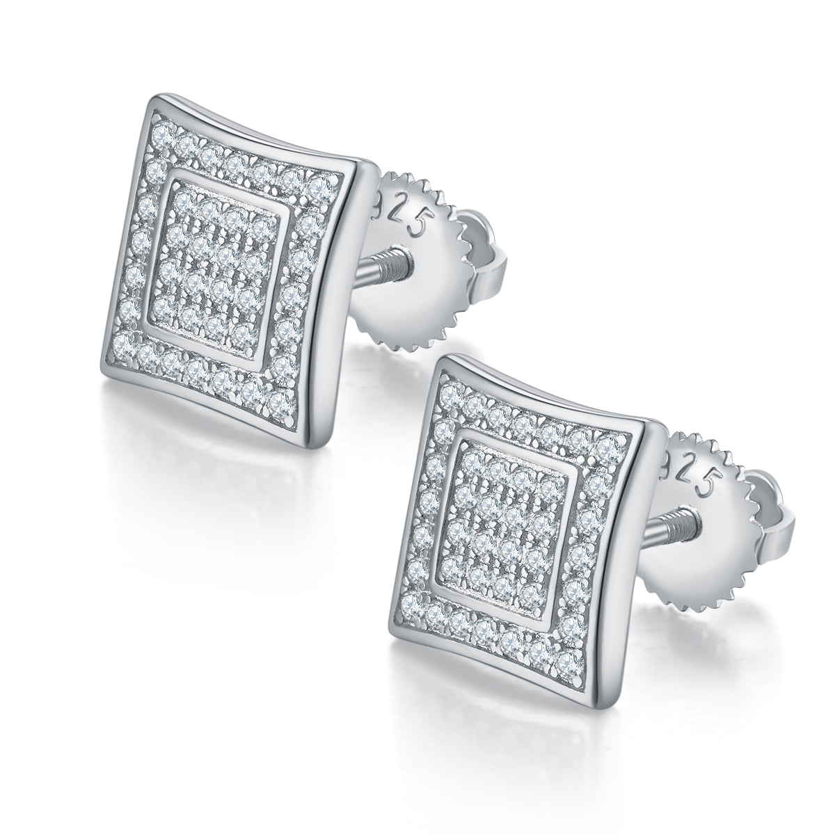 0.41 CT D Color Moissanite Melee Princess Cut Double Circle Screw Back Studs in Sterling Silver#0