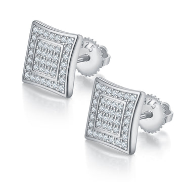 0.41 CT D Color Moissanite Melee Princess Cut Double Circle Screw Back Studs in Sterling Silver#0