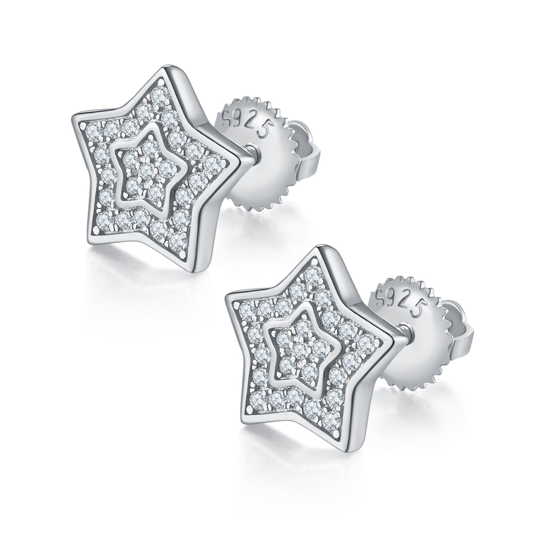 0.27 CT D Color Moissanite Melee Pentagram Screw Back Stud Earrings in Sterling Silver#0