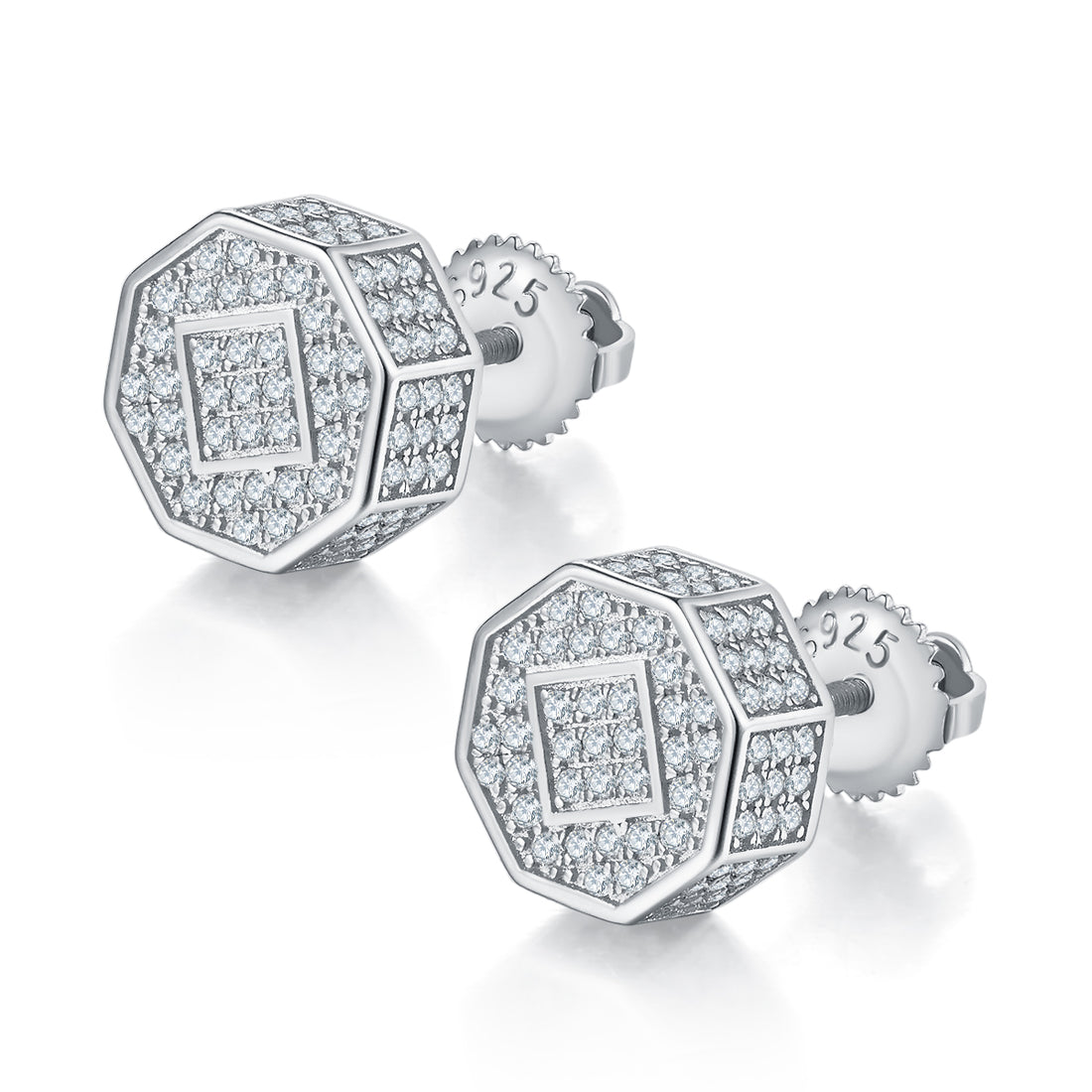 0.79 CT D Color Moissanite Melee Rhombus Cut Screw Back Stud Earrings in Sterling Silver#0