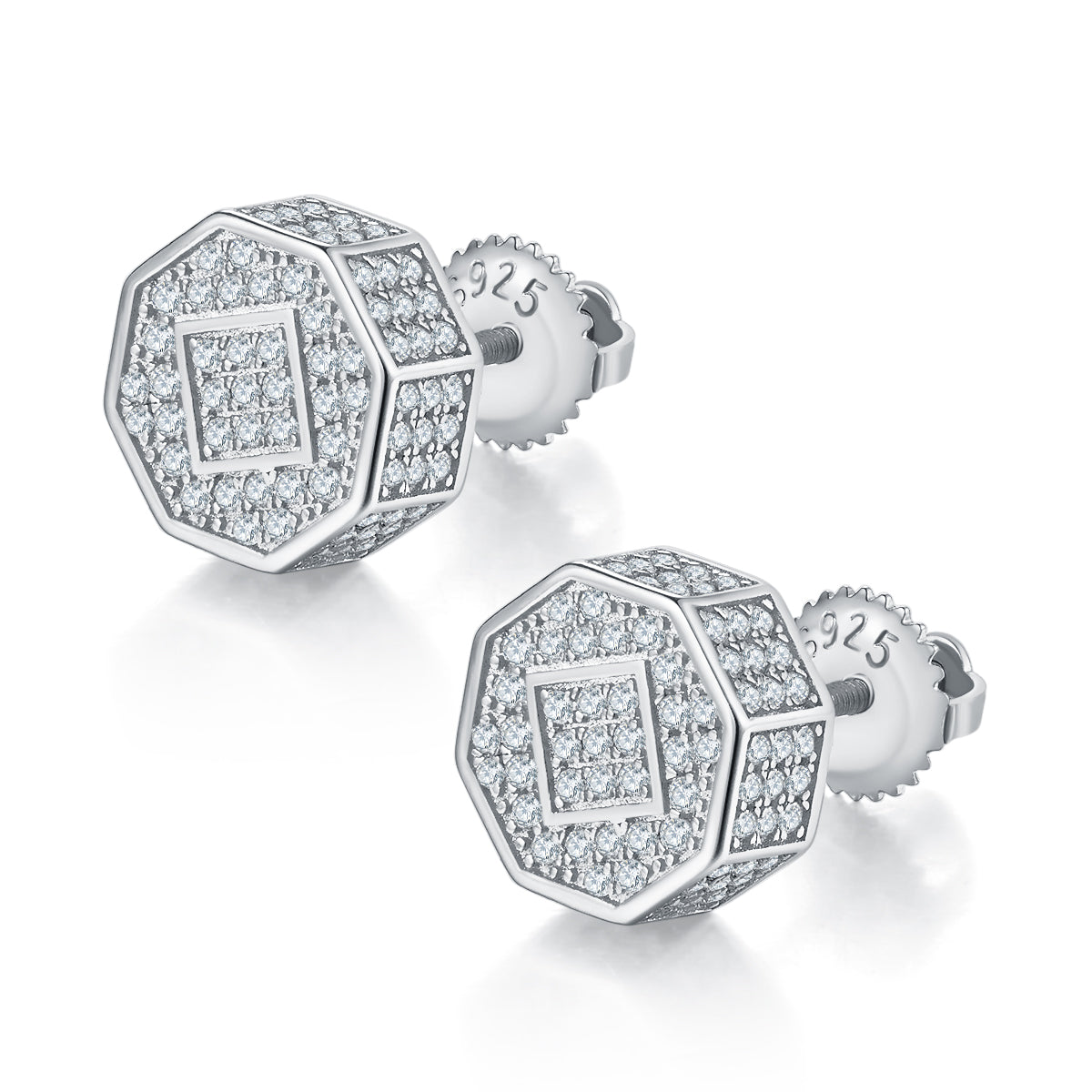 0.79 CT D Color Moissanite Melee Rhombus Cut Screw Back Stud Earrings in Sterling Silver#0