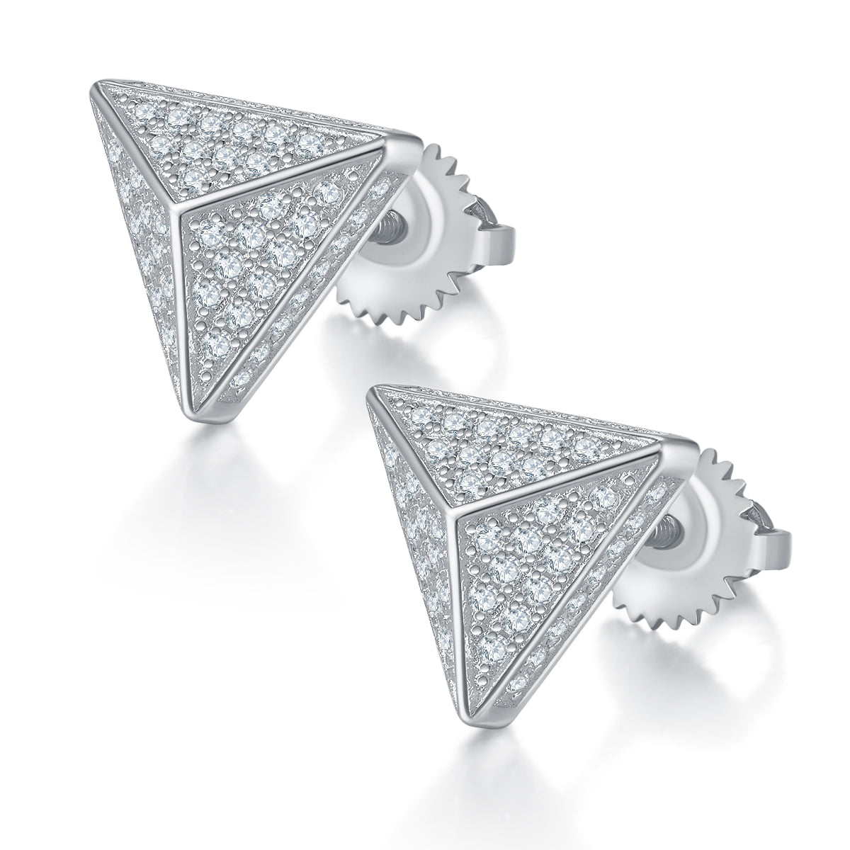 0.51 CT D Color Moissanite Melee Trillion Cut Screw Back Stud Earrings in Sterling Silver#0