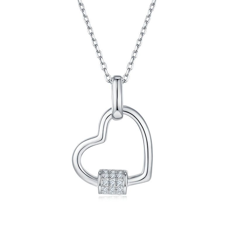 0.1 CT D Color Moissanite Melee Lock Heart Pendant in Sterling Silver#0