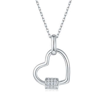 0.1 CT D Color Moissanite Melee Lock Heart Pendant in Sterling Silver#0